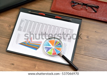 Financial printed paper charts, graphs and diagrams