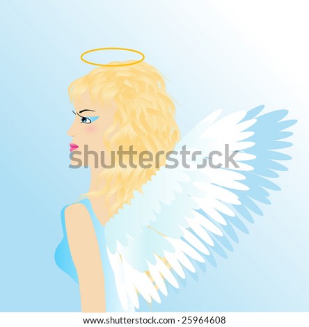 The girl an angel with wings on a blue background, an illustration
