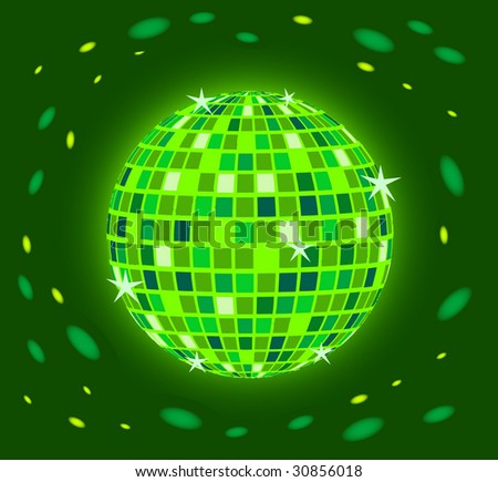 Brilliant green sphere on a dark background with patches of light