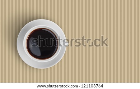 Top view of black coffee cup on striped background