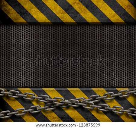 Grunge metal plate with yellow and black stripes