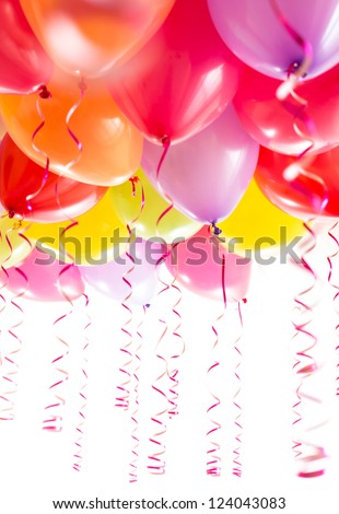 balloons with streamers for birthday party celebration isolated on white background