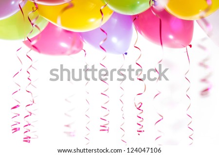 balloons with streamers for birthday party celebration isolated on white background