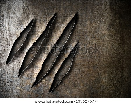 Claws Scratches Marks On Rusty Metal Plate