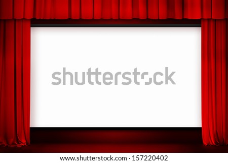 Cinema Screen With Open Red Curtain