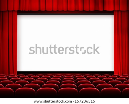 Cinema Screen With Red Curtains And Seats