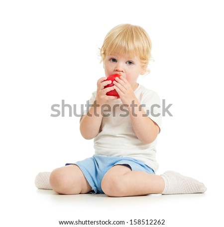 kid eating healthy food isolated