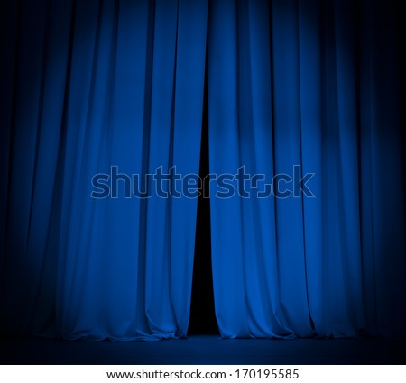 Theater Stage Blue Curtain With Spotlight Background
