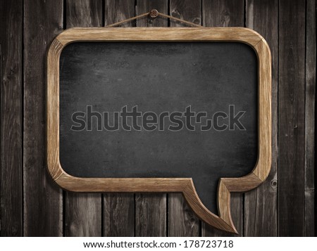 speech bubble blackboard or chalkboard hanging on wooden wall