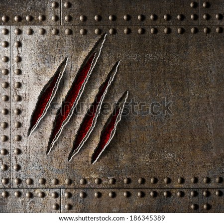 claw scratches on armor metal wall background