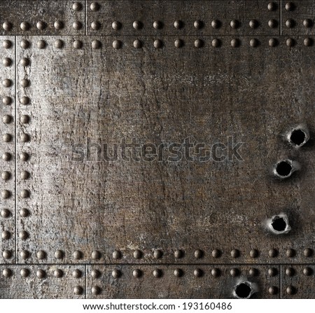 Damaged metal background with bullet holes