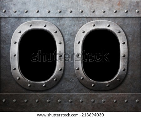 two military ship or submarine windows as steam punk metal background