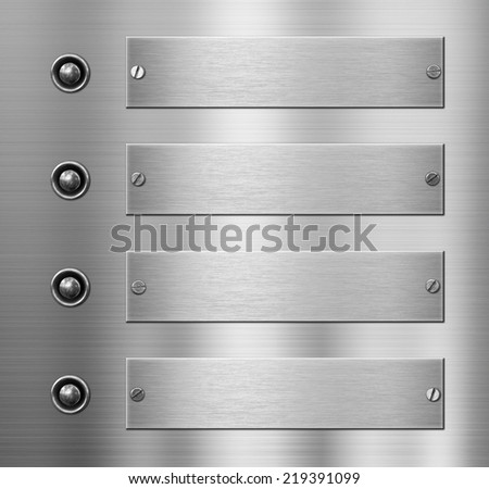 four metal plates with buttons over metallic background