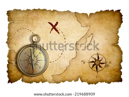 Pirates treasure map with compass isolated