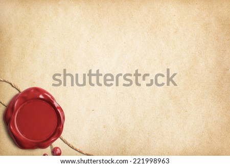 Old parchment letter with red wax seal