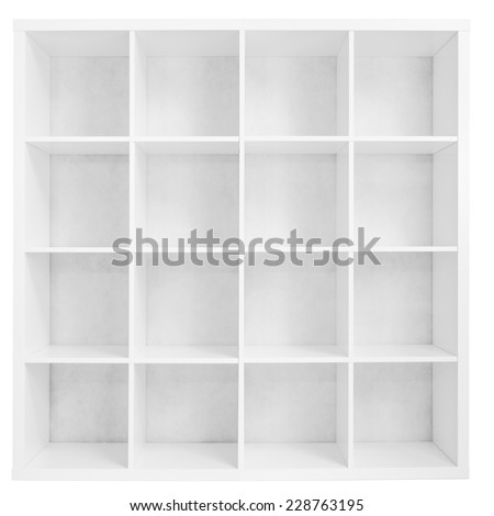 Empty bookshelf or store rack isolated