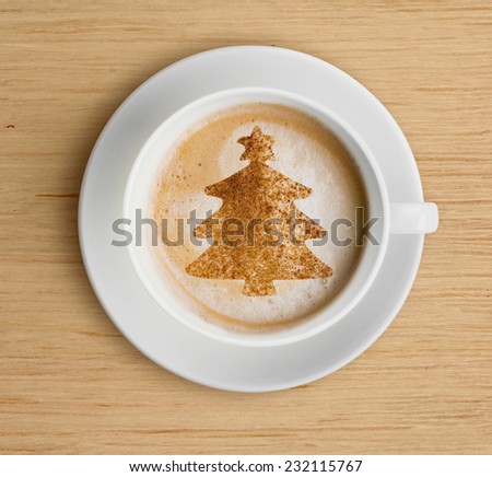 coffee cup with christmas tree shape on foam