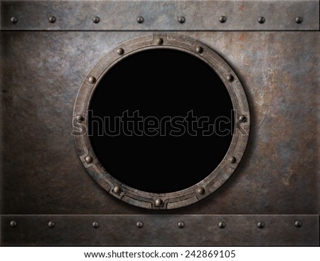 submarine armoured porthole or window metal background