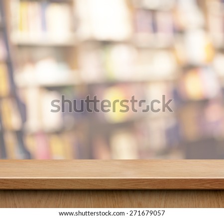 empty wood shelf for product display in book shop or library
