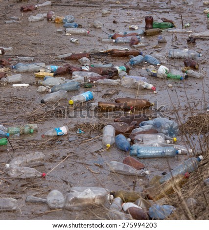 Plastic bottles garbage in river