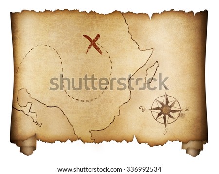 Pirates\' old treasure map roll isolated