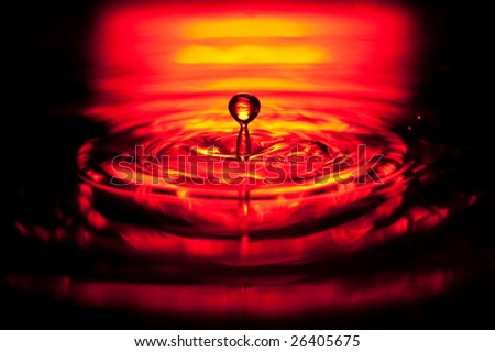 Nice splash of water drop in red-yellow palette on black background