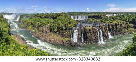 Panoramic view at Iguazu Falls, one of the New Seven Wonders of Nature, Brazil