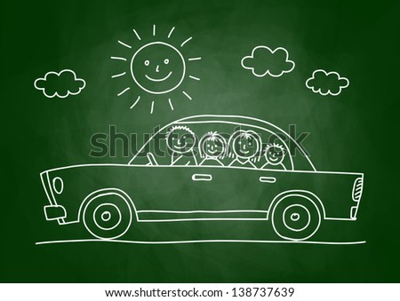 Car drawing on blackboard Car drawing on blackboard