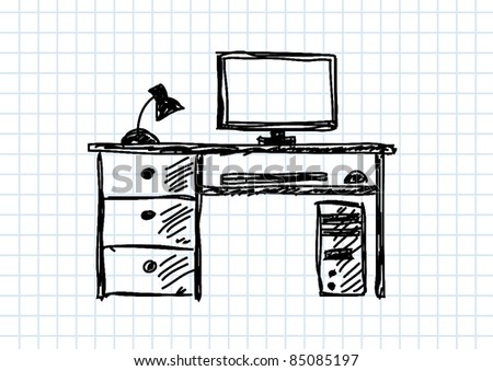 Drawing Of Computer Stock Vector Illustration 85085197 : Shutterstock