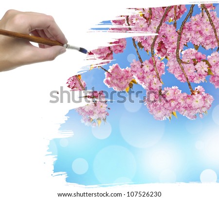 hand painting spring picture with sakura