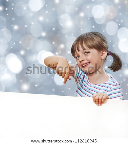 little girl pointing white blank - christmas background