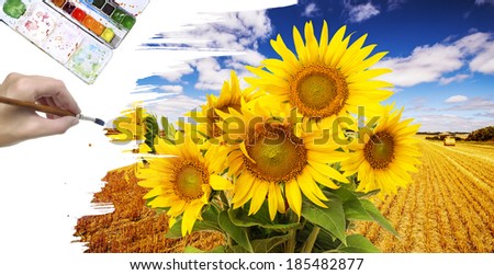 hand paint picture with sunflowers