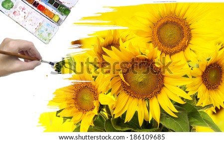 hand paint picture with sunflowers