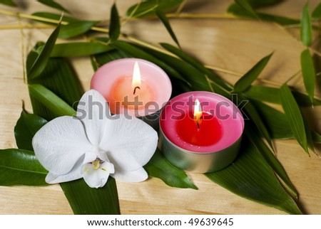 Candles Orchid And Bamboo Twigs - Spa Decoration Stock Photo ...
