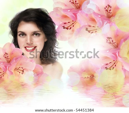 woman in bath with tropical flowers