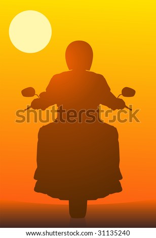The motorcyclist against a red sunset