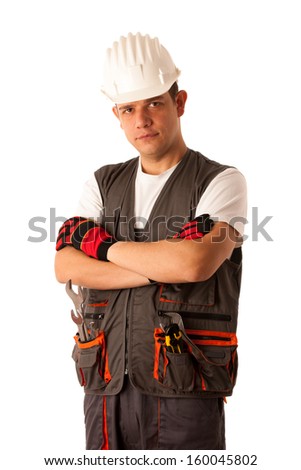 Young mechanic isolated over white background