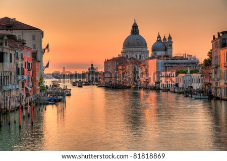 Canal grande in venice - Santa Maria Della Salute, Church of Health in dusk twilight at Grand canal Venice Italy
