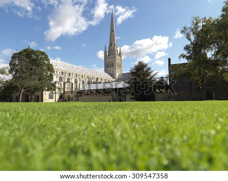 shot of cathedral on perfect english summers day with copy space in foreground