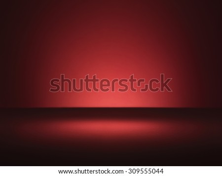 Shot of a plain red background with vignette style lighting with copy space. It has the appearance of a wall and a table top ideal to add type or items with a drop shadow.
