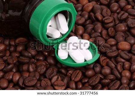 Coffee beans with white pills (addiction)