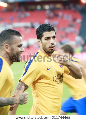 BILBAO, SPAIN - AUGUST 14: Luis Suarez before the match of the Spain Supercup Athletic Club Bilbao vs Barcelona on August 14, 2015 in Bilbao, Spain