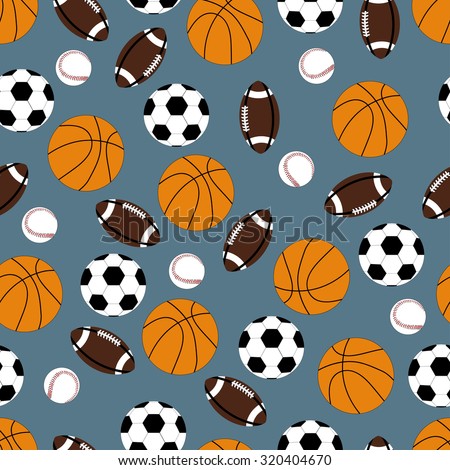 Football, basketball, soccer ball, baseball, seamless background, sport pattern, vector