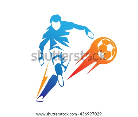 Football Player In Action Logo - Ball On Fire Penalty Kick