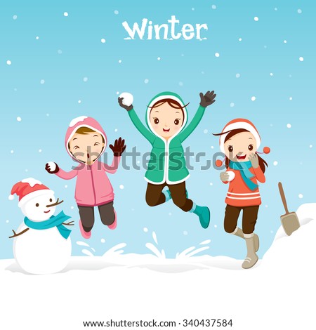 Children Playing Snow Together, Activity, Travel, Winter, Season, Vacation, holiday, Nature, Object
