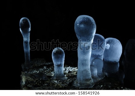 Ice stalagmites inside a mine.