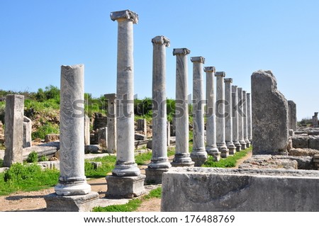 Ruins from ancient Greece in Perge, Turkey.