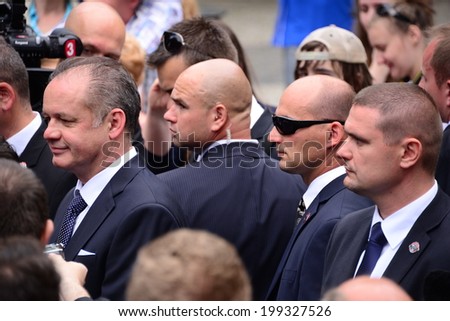 President Andrej Kiska with bodyguards during presidential inauguration on June 15, 2014 in Bratislava, Slovakia.