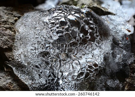 Detail of a thawing ice stalagmite.