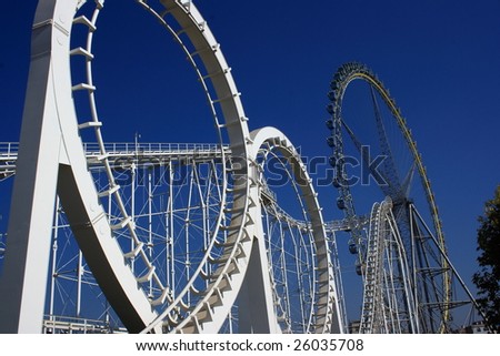 Roller Coaster And Ferris Wheel